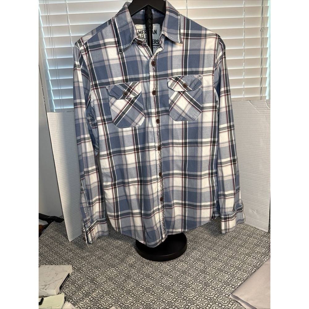 American Eagle Vintage Fit Flannel Shirt Men's Size S/P Button Front Long Sleeve